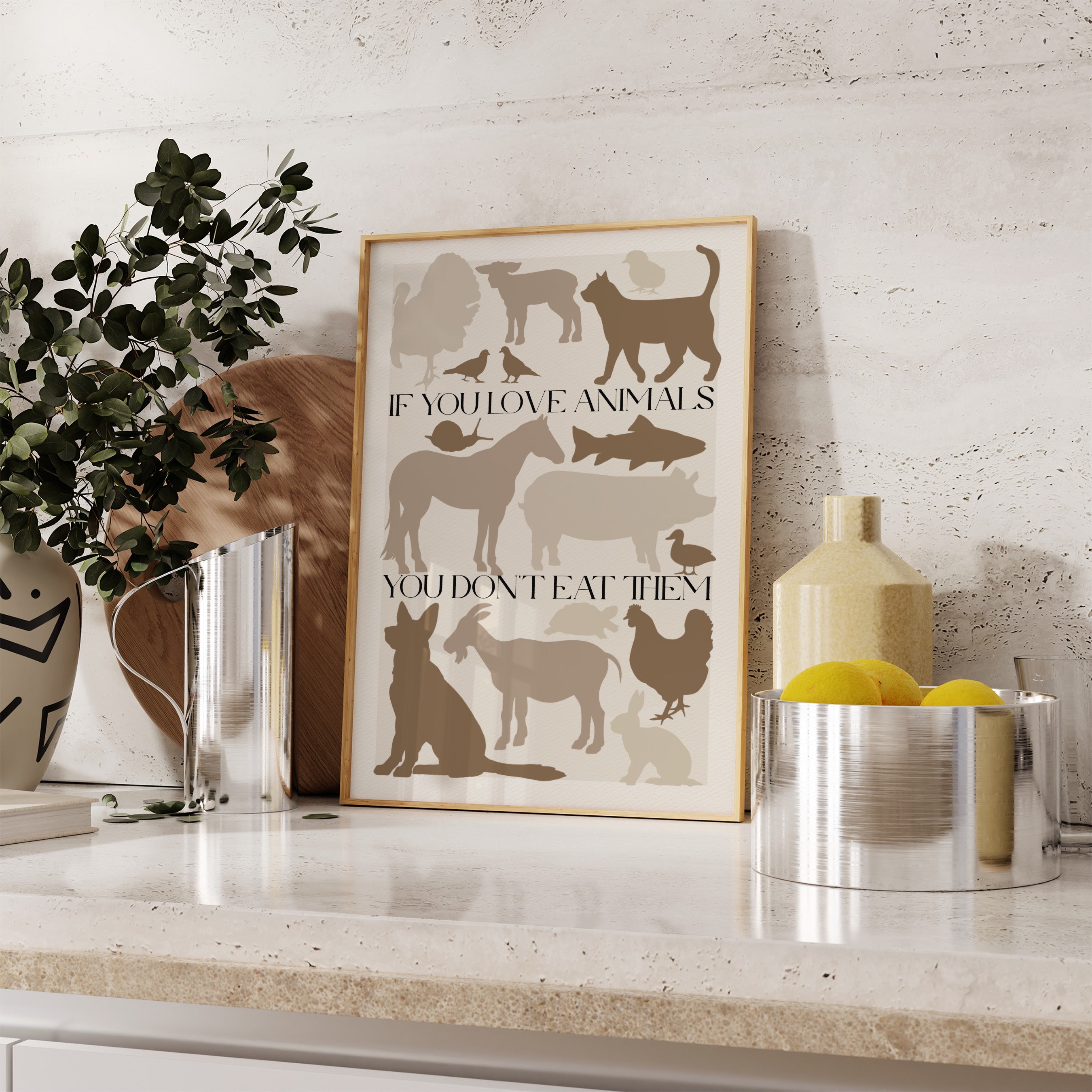 Vegan print "Be kind to all animals"