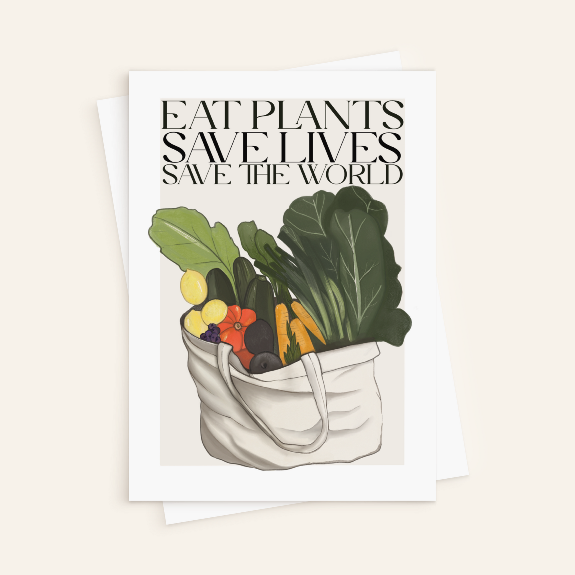 Sticker "Eat plants, save lives, save the world", 7.5x10.5 cm