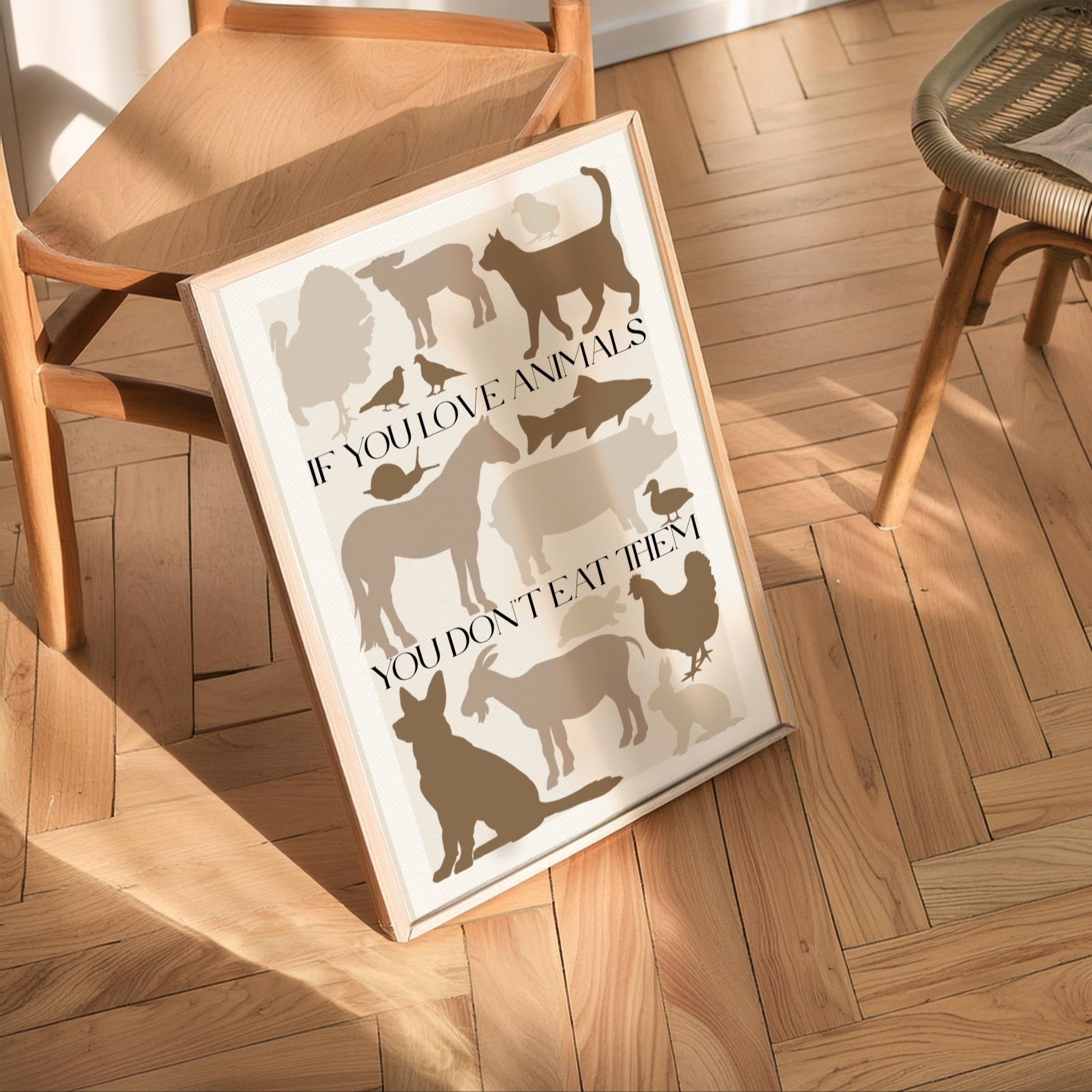 Stampa Vegan "If you love animals you don't eat them" Marrone