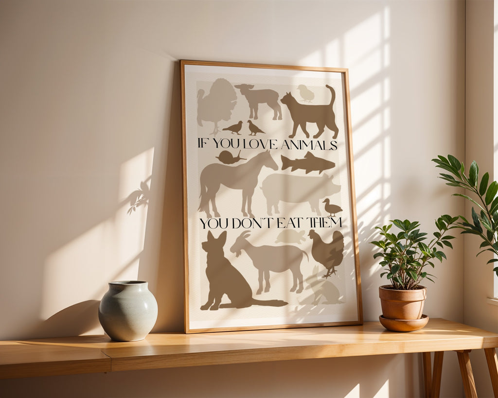 Vegan print "Be kind to all animals"
