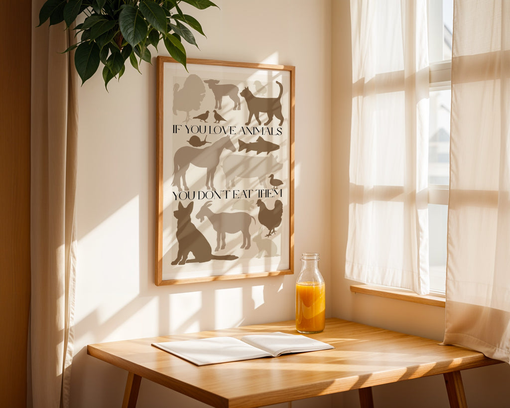Vegan print "Be kind to all animals"