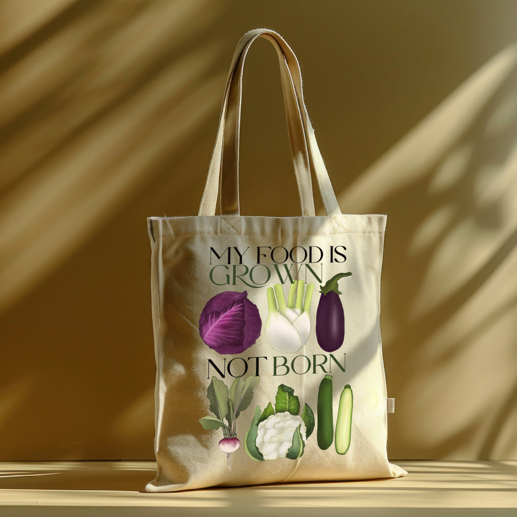 Borsa Shopper in cotone "My food is grown not born", Tote bag