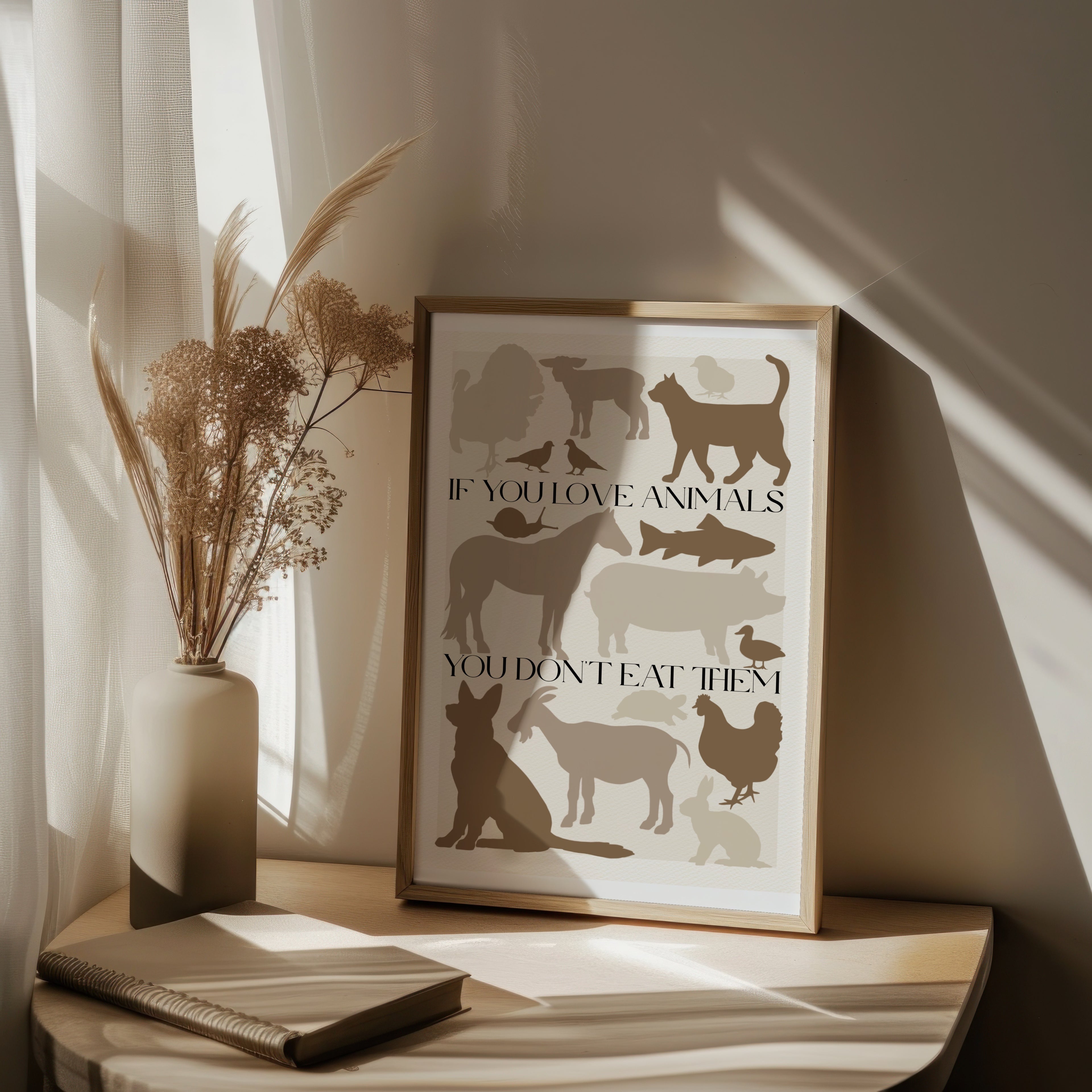Stampa Vegan "If you love animals you don't eat them" Marrone