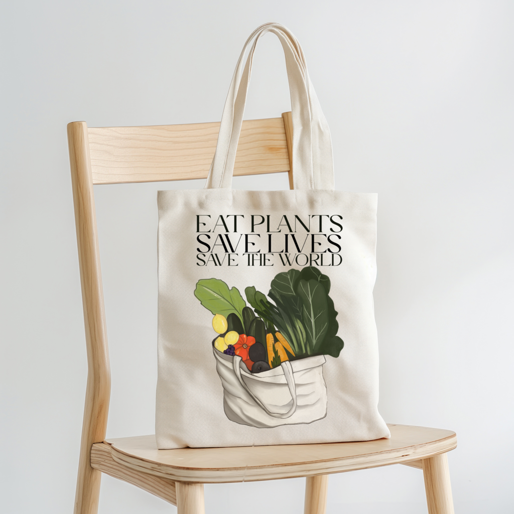 Borsa Shopper in cotone "Eat plants, save lives, save the world", Tote bag