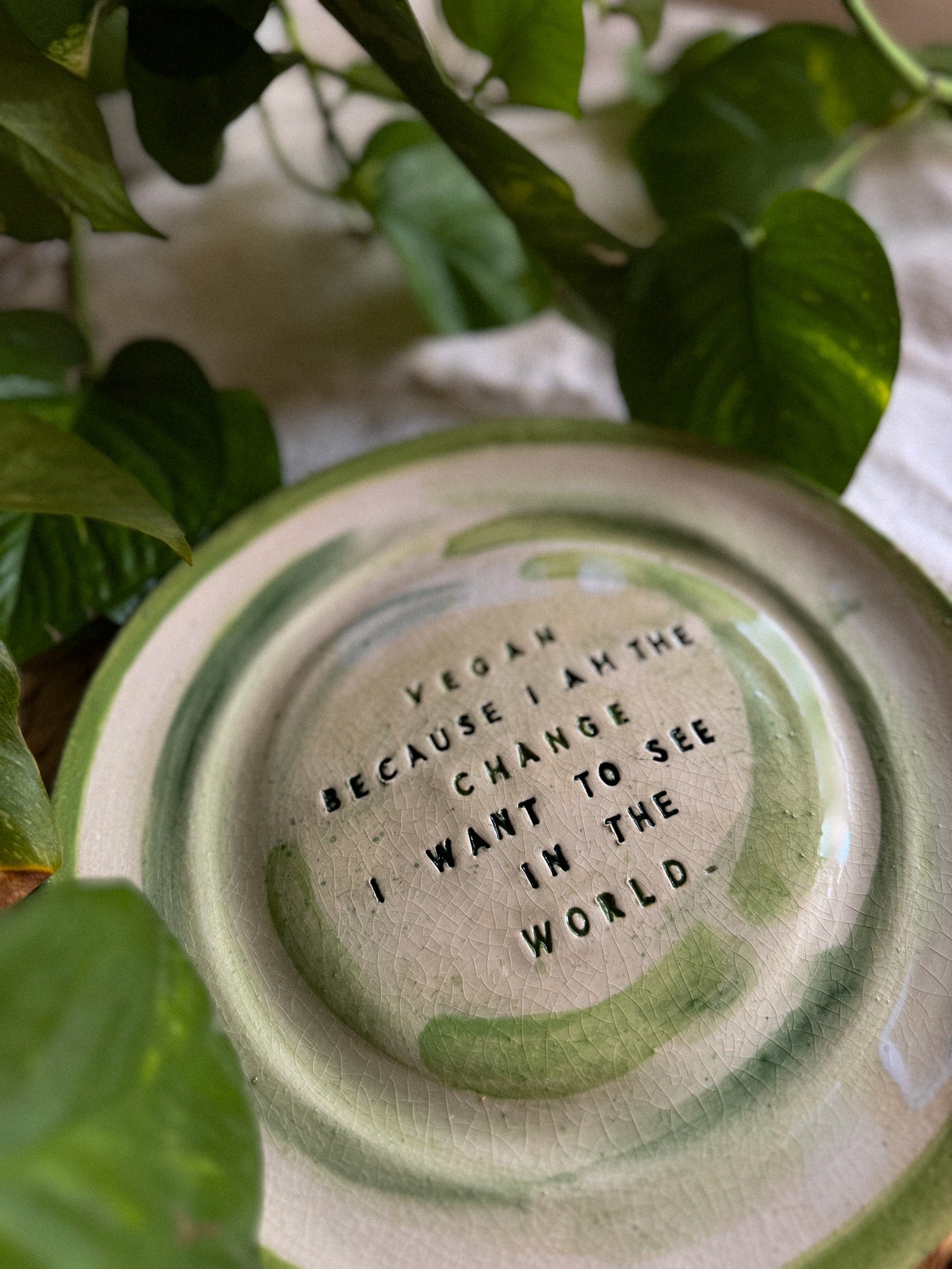 Piatto svuotatasche 'Vegan because I am the change I want to see in the world.'