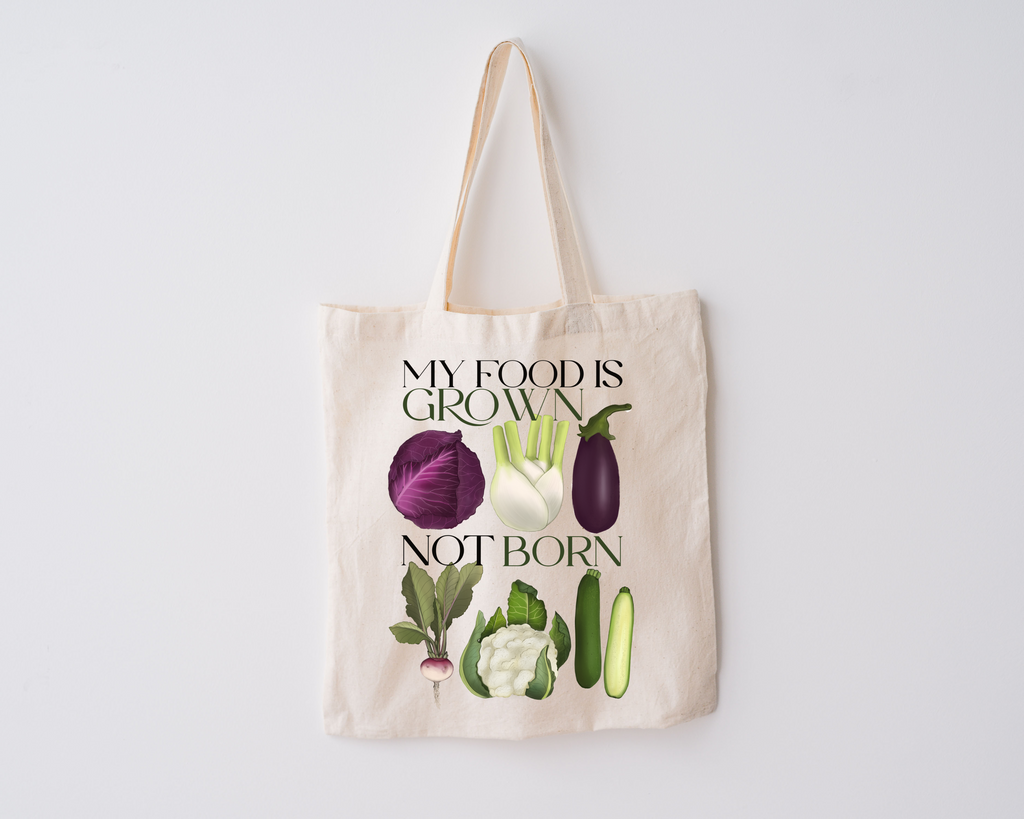 Borsa Shopper in cotone "My food is grown not born", Tote bag