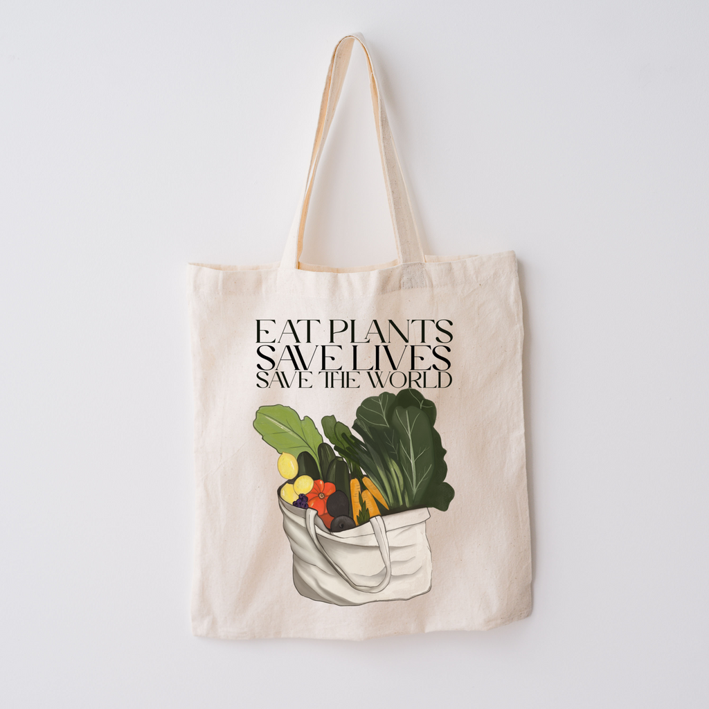 Borsa Shopper in cotone "Eat plants, save lives, save the world", Tote bag