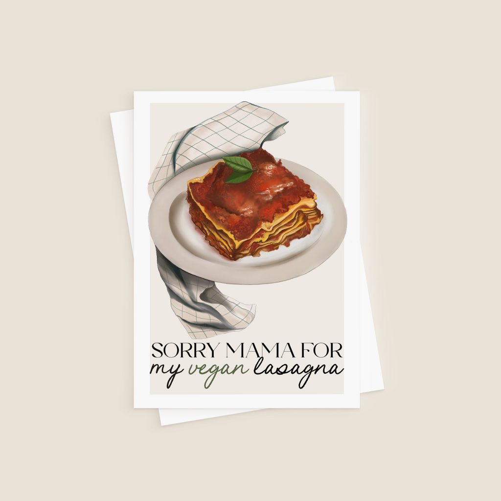 Adesivo "Sorry mama for my vegan lasagna", 7,5x10,5 cm