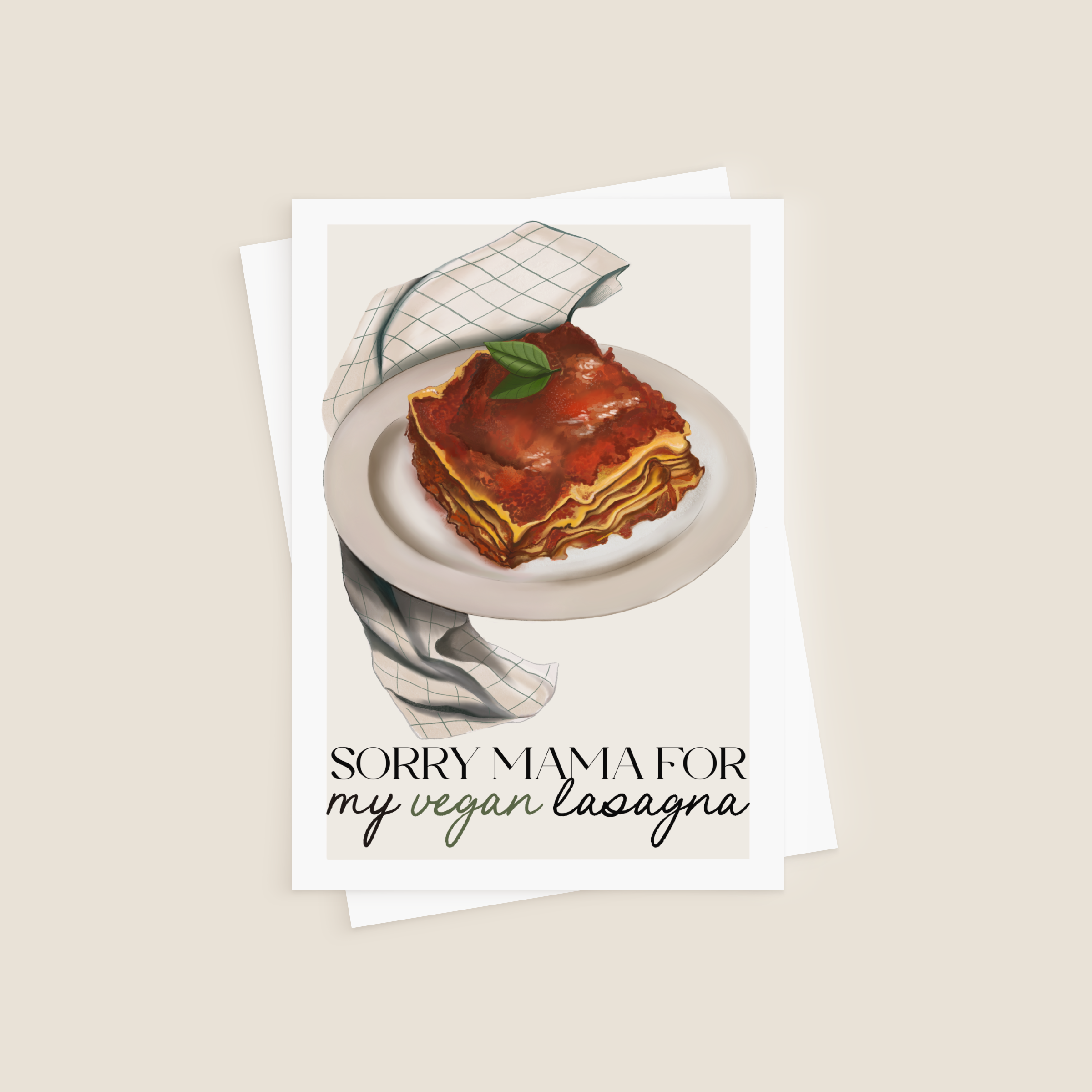 Adesivo "Sorry mama for my vegan lasagna", 7,5x10,5 cm
