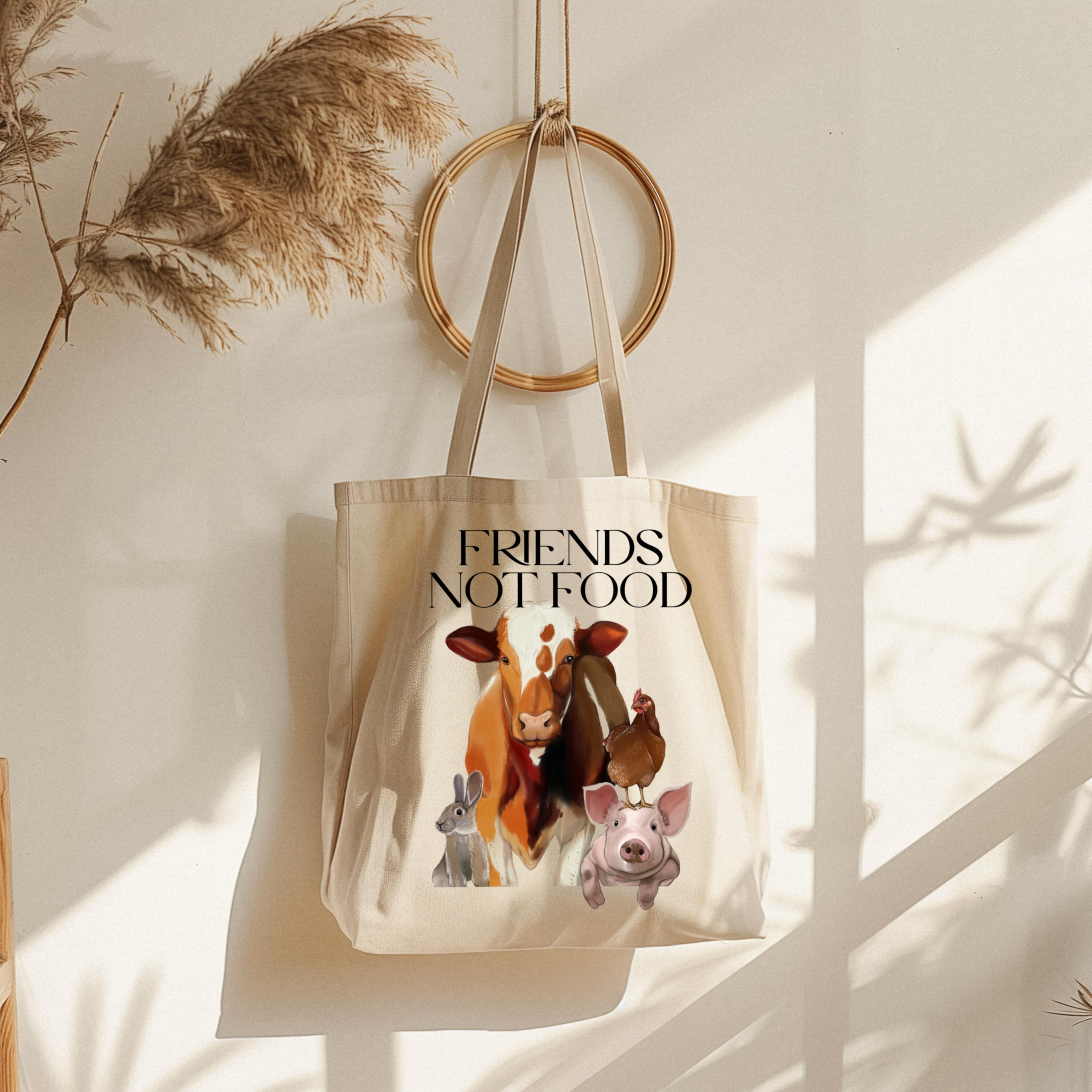 Borsa Shopper in cotone "Friends not food", Tote bag