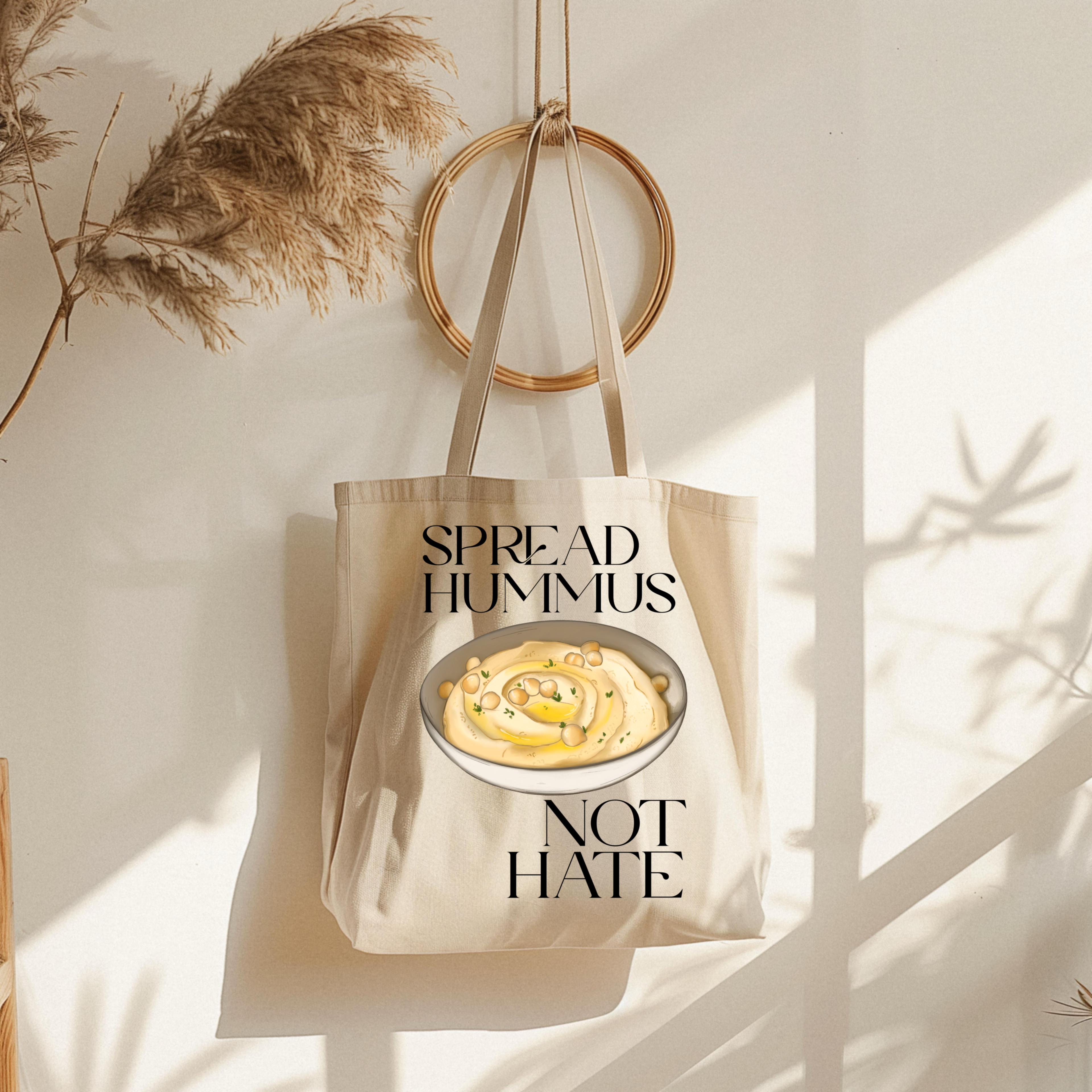 Borsa Shopper in cotone "Spread hummus not hate", Tote bag
