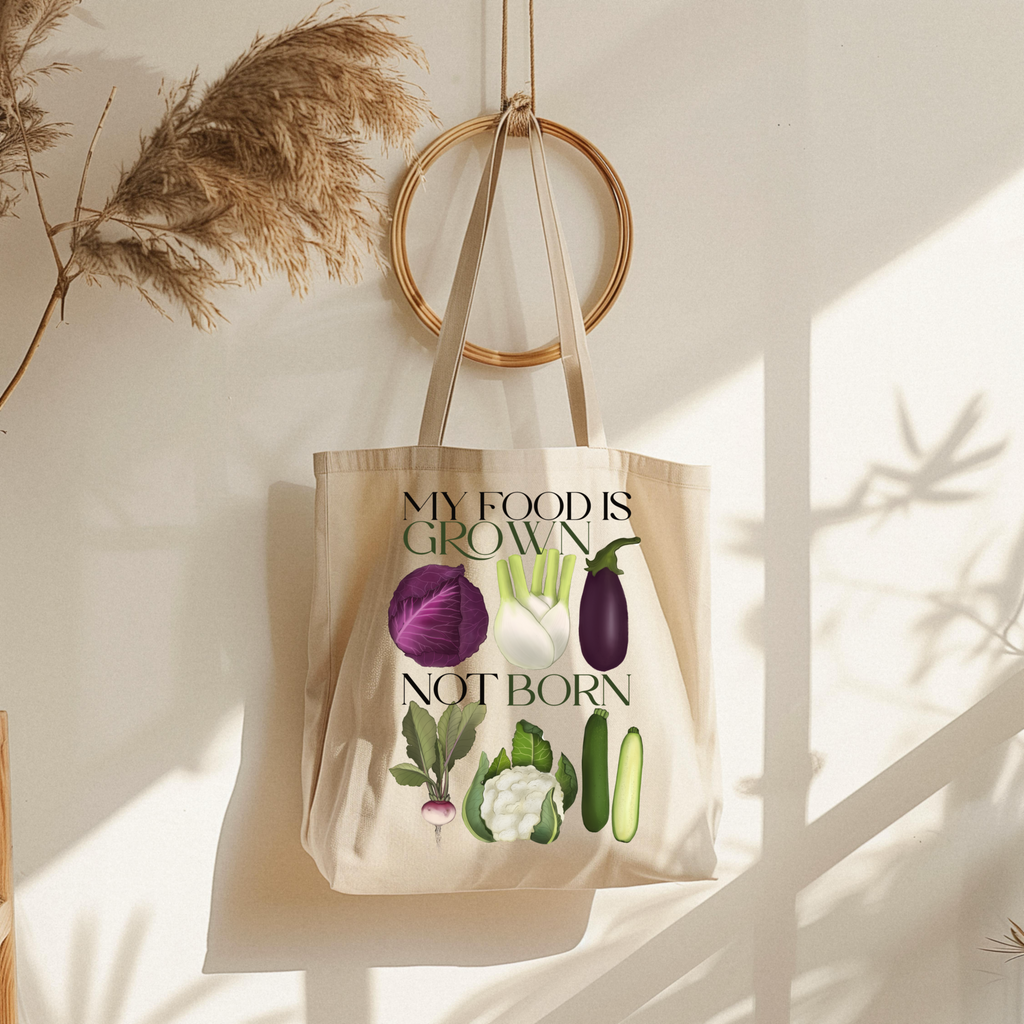 Borsa Shopper in cotone "My food is grown not born", Tote bag