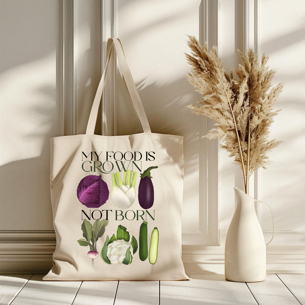 Borsa Shopper in cotone "My food is grown not born", Tote bag