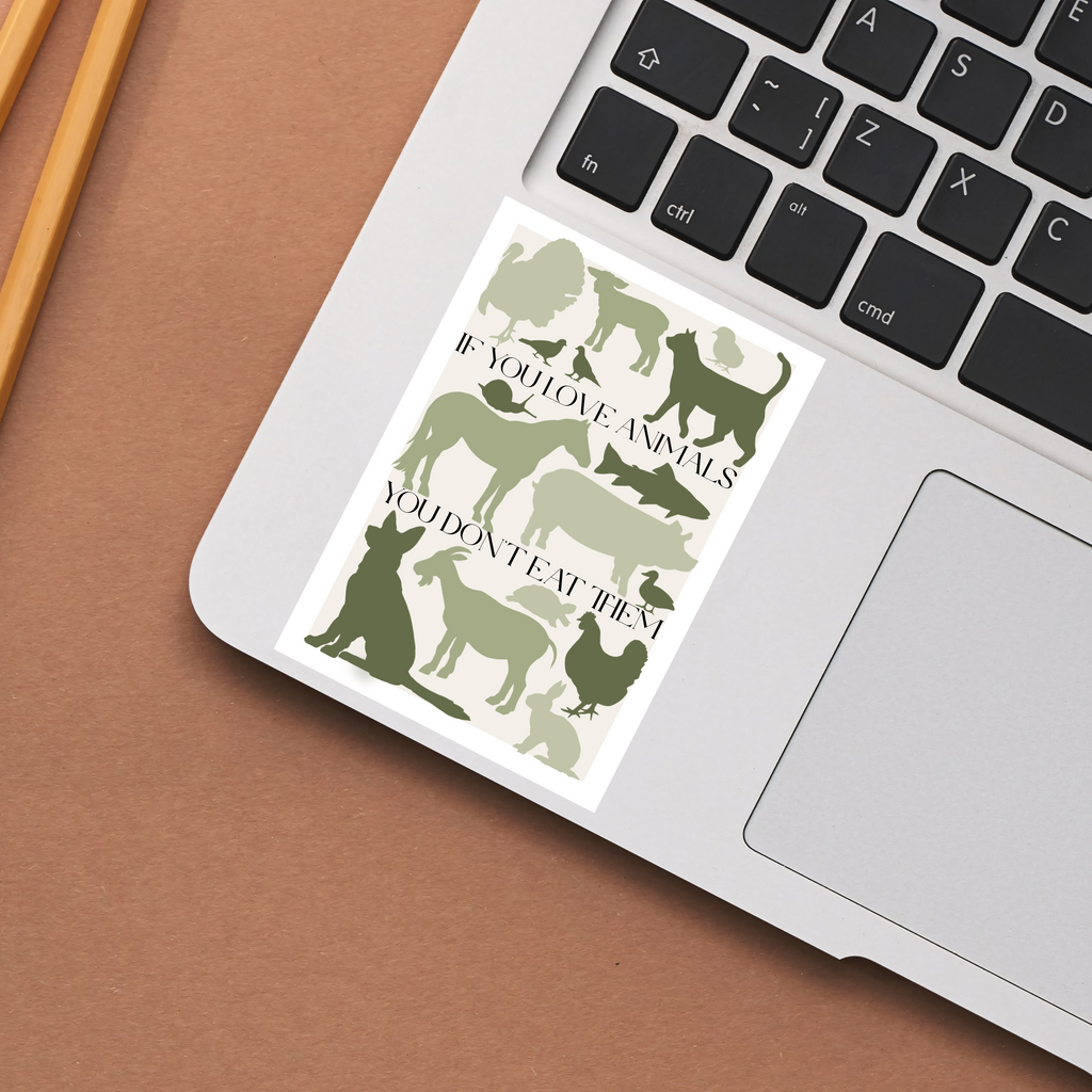 Adesivo "If you love animals, you don't eat them", 7,5x10,5 cm