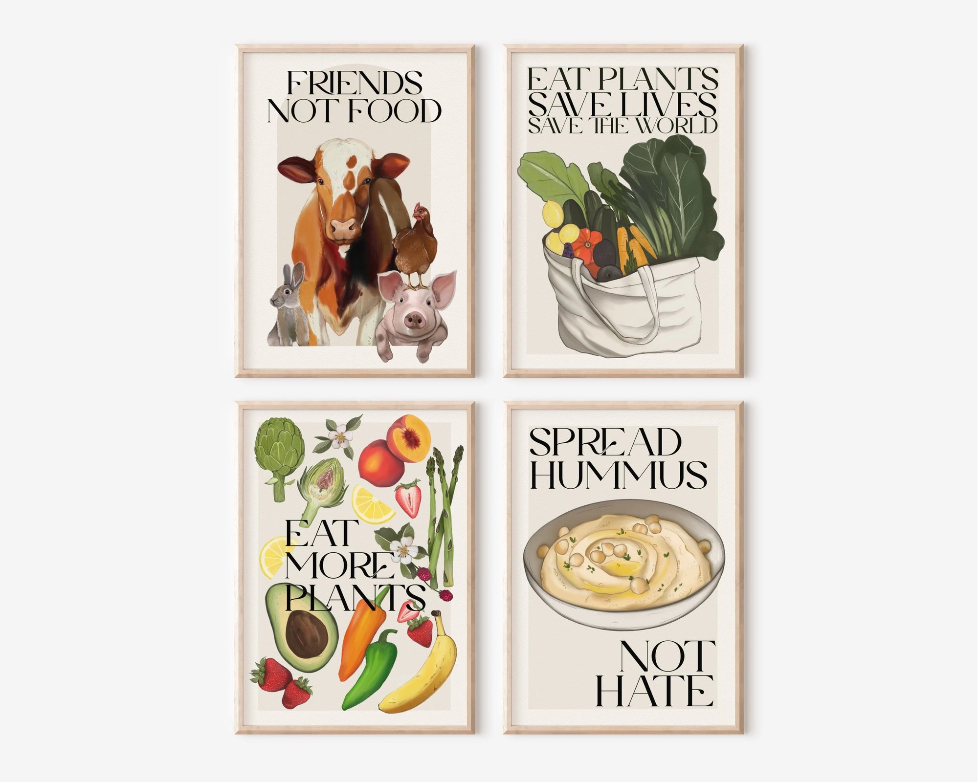 Set personalizzabile 4 stampe murali Vegan