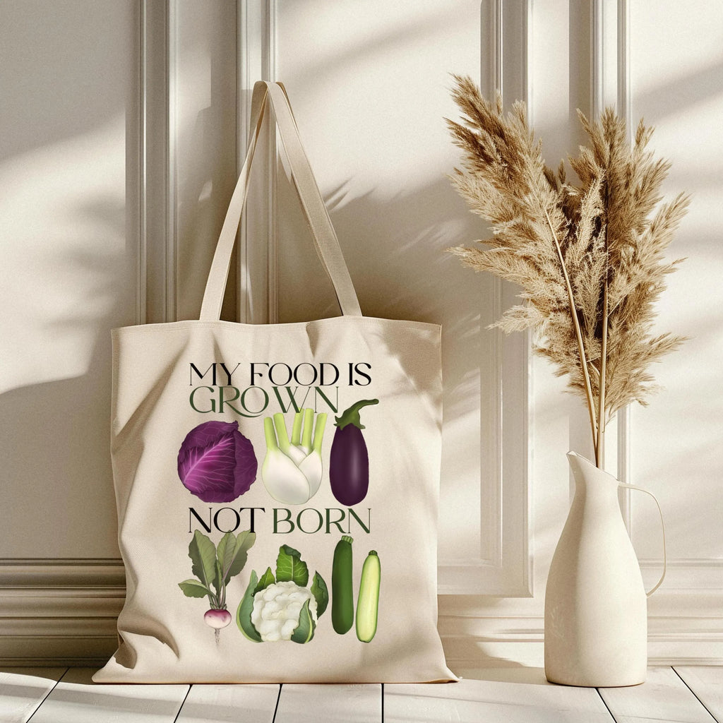 Borsa Shopper in cotone "My food is grown, not born"