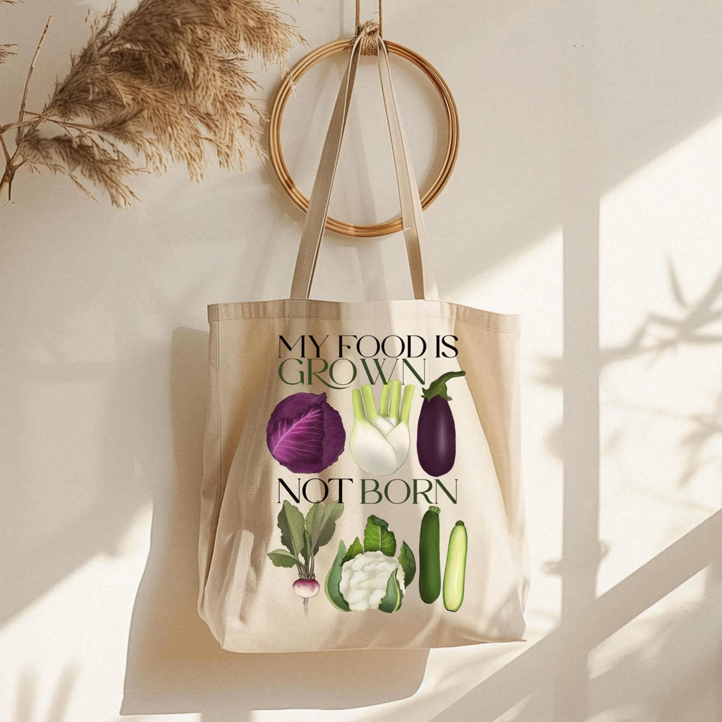 Borsa Shopper in cotone "My food is grown, not born"