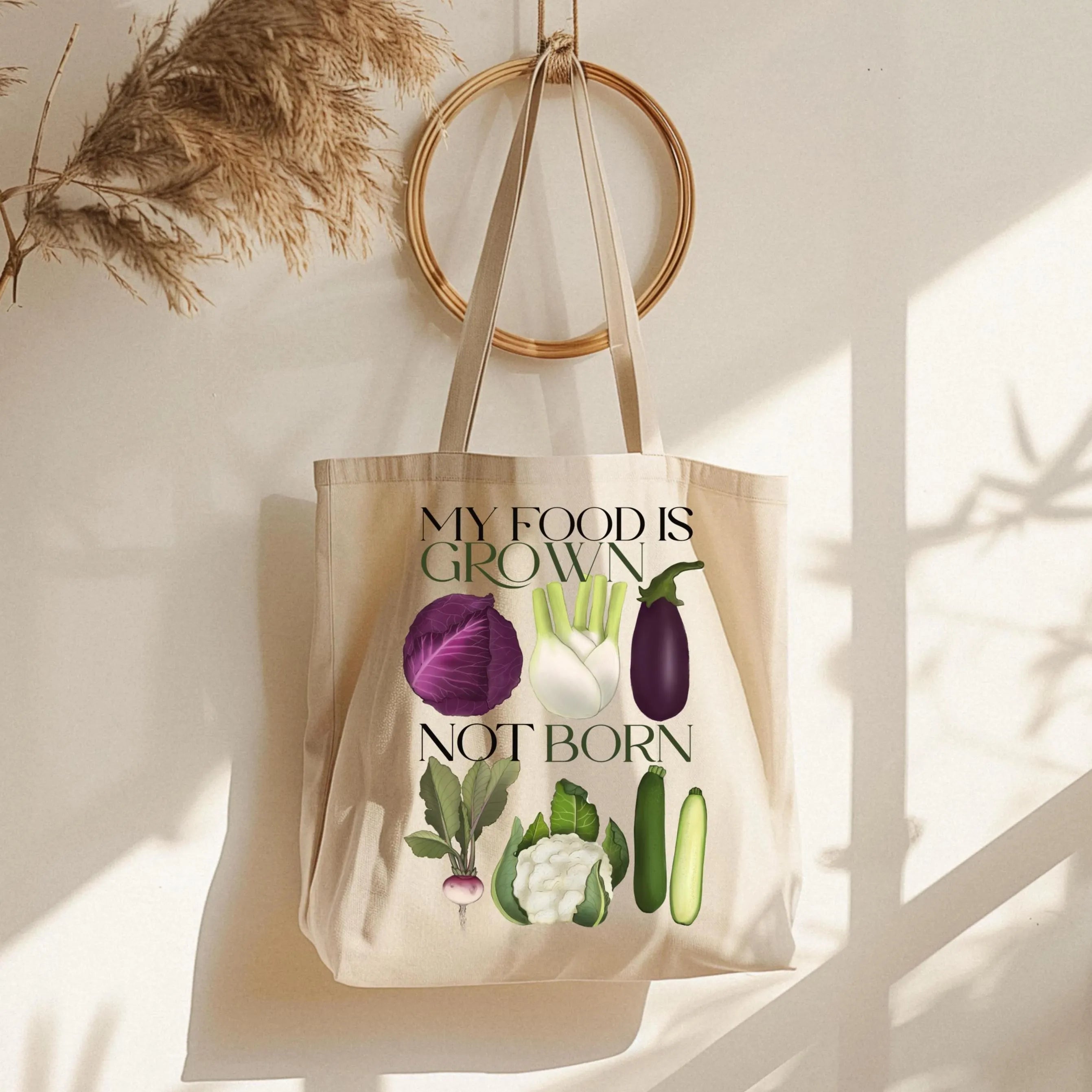 Borsa Shopper in cotone "My food is grown, not born"