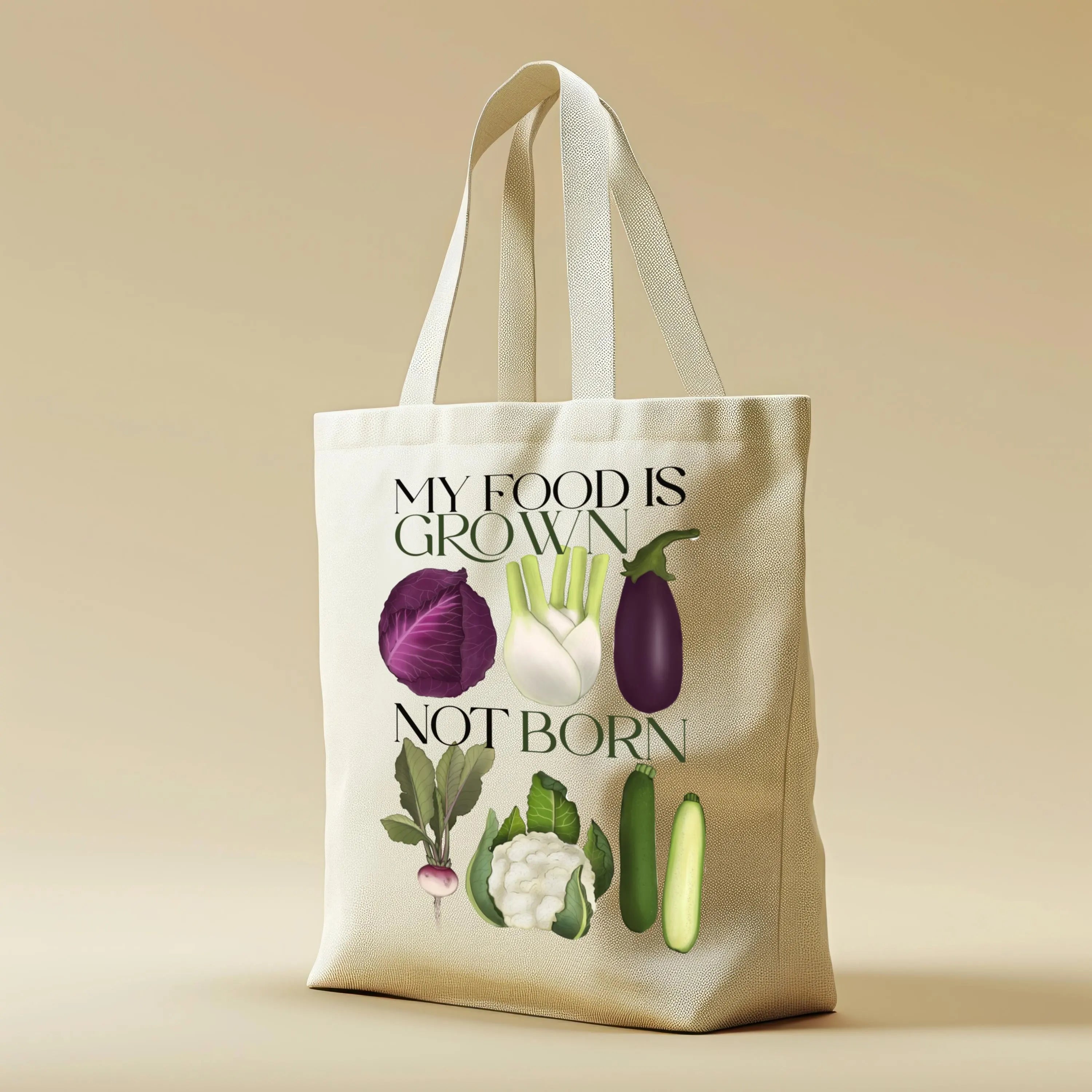 Borsa Shopper in cotone "My food is grown, not born"