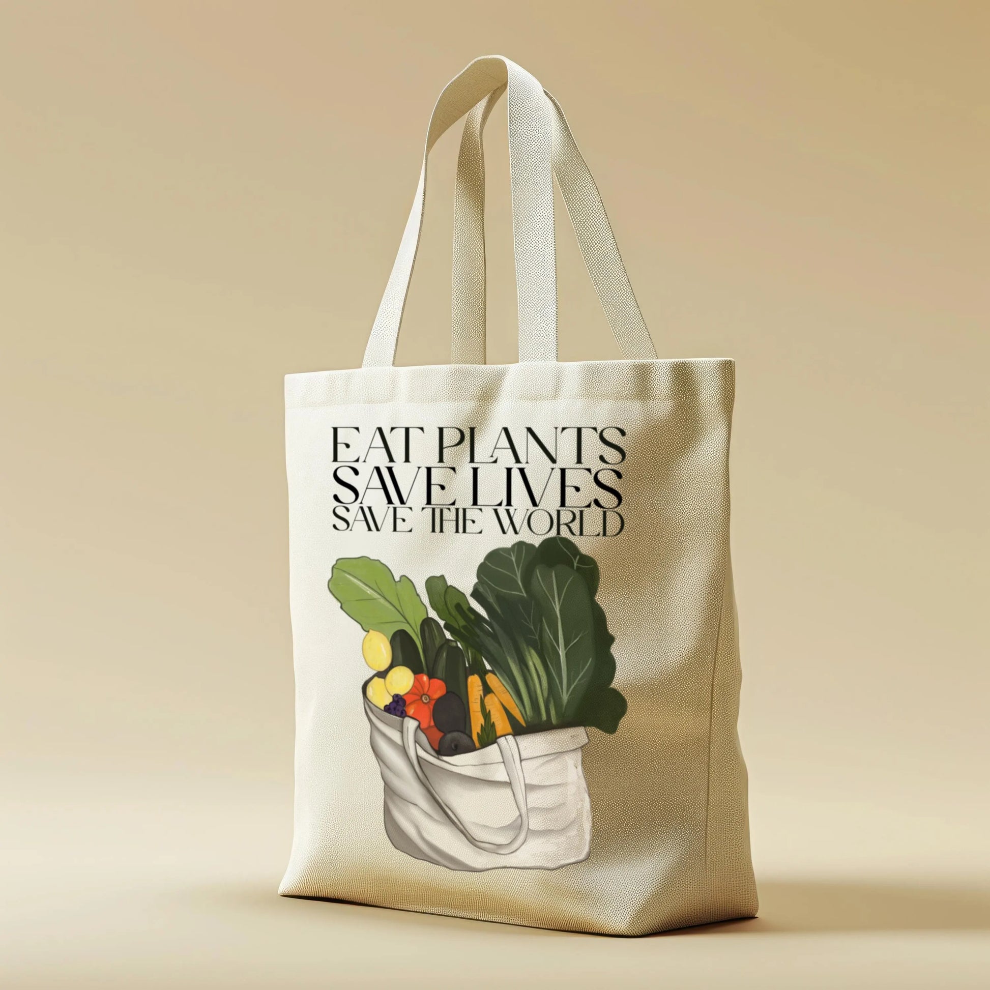 Cotton Shopper Bag "Eat plants, save lives, save the world"