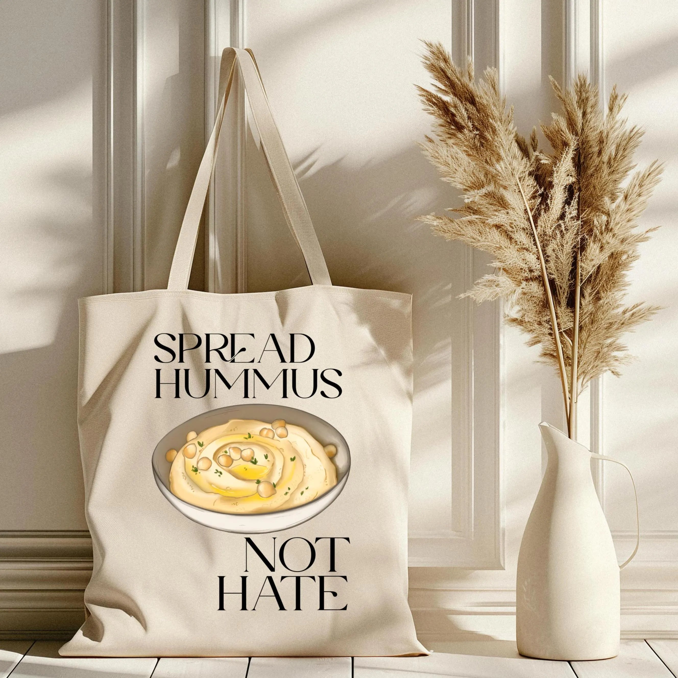 Borsa Shopper in cotone "Spread hummus not hate"