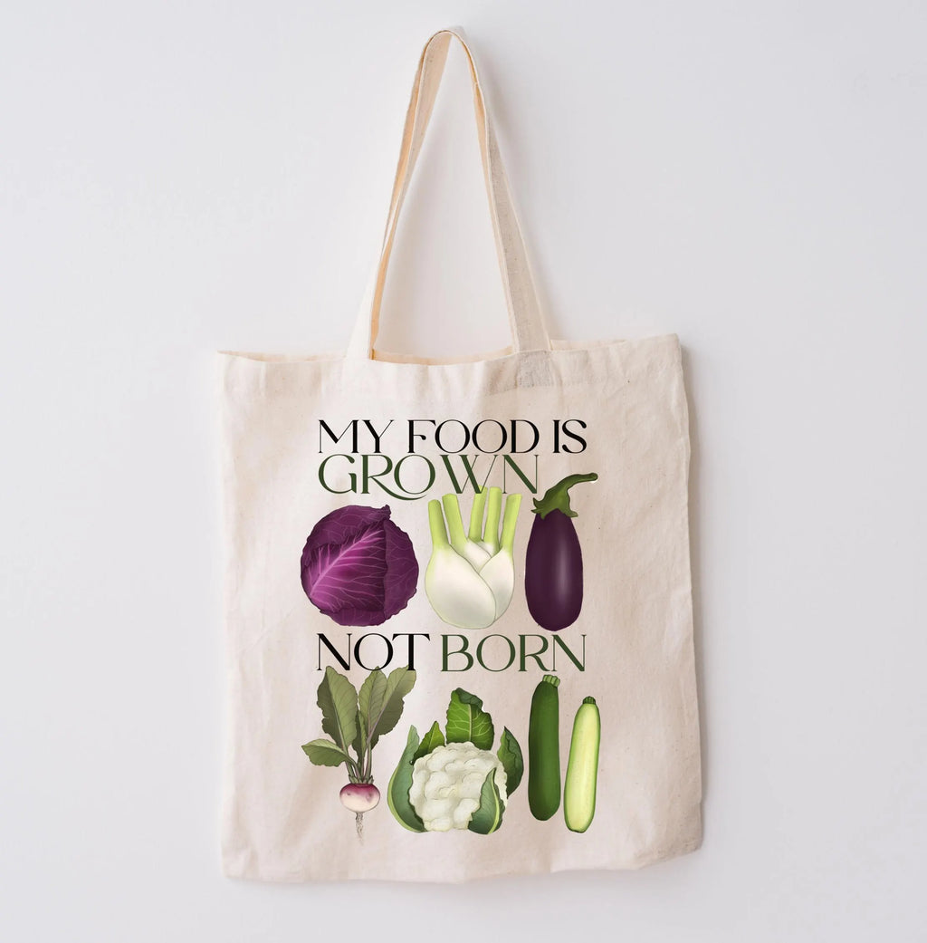 Borsa Shopper in cotone "My food is grown, not born"