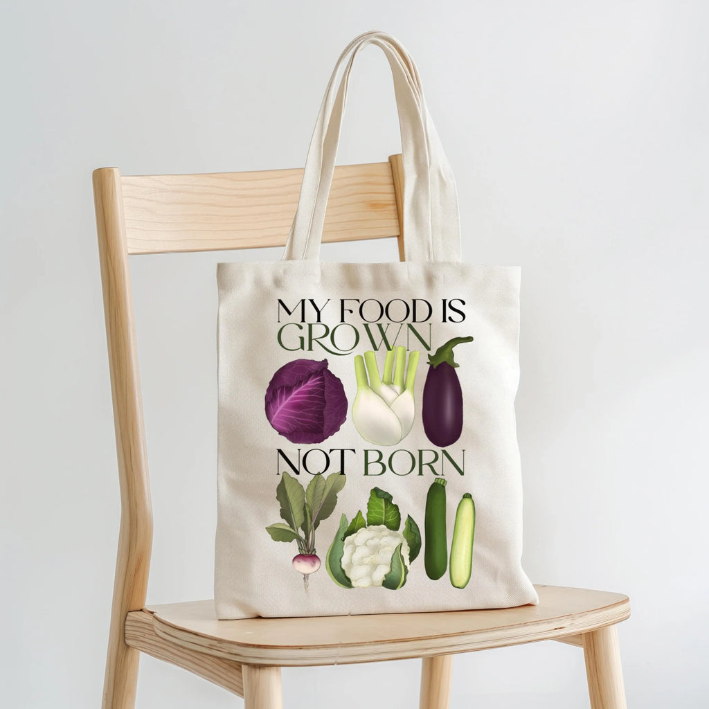 Borsa Shopper in cotone "My food is grown, not born"